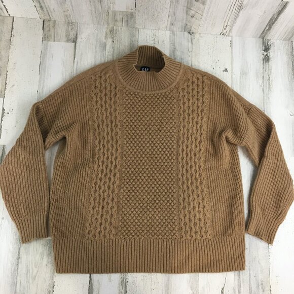 Gap Pullover Sweater Cable Knit Mockneck Wool Blend Neutral Oversized Fit Sz S - Picture 1 of 16